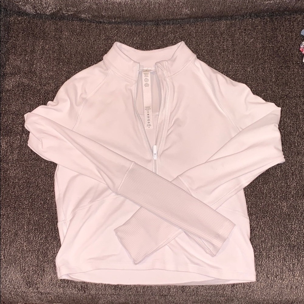 Lululemon White Quarter Zip Cropped Workout Top